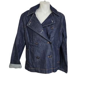 The Limited Womens Jacket Denim Jean Small Double Breasted Blue Cotton Casual